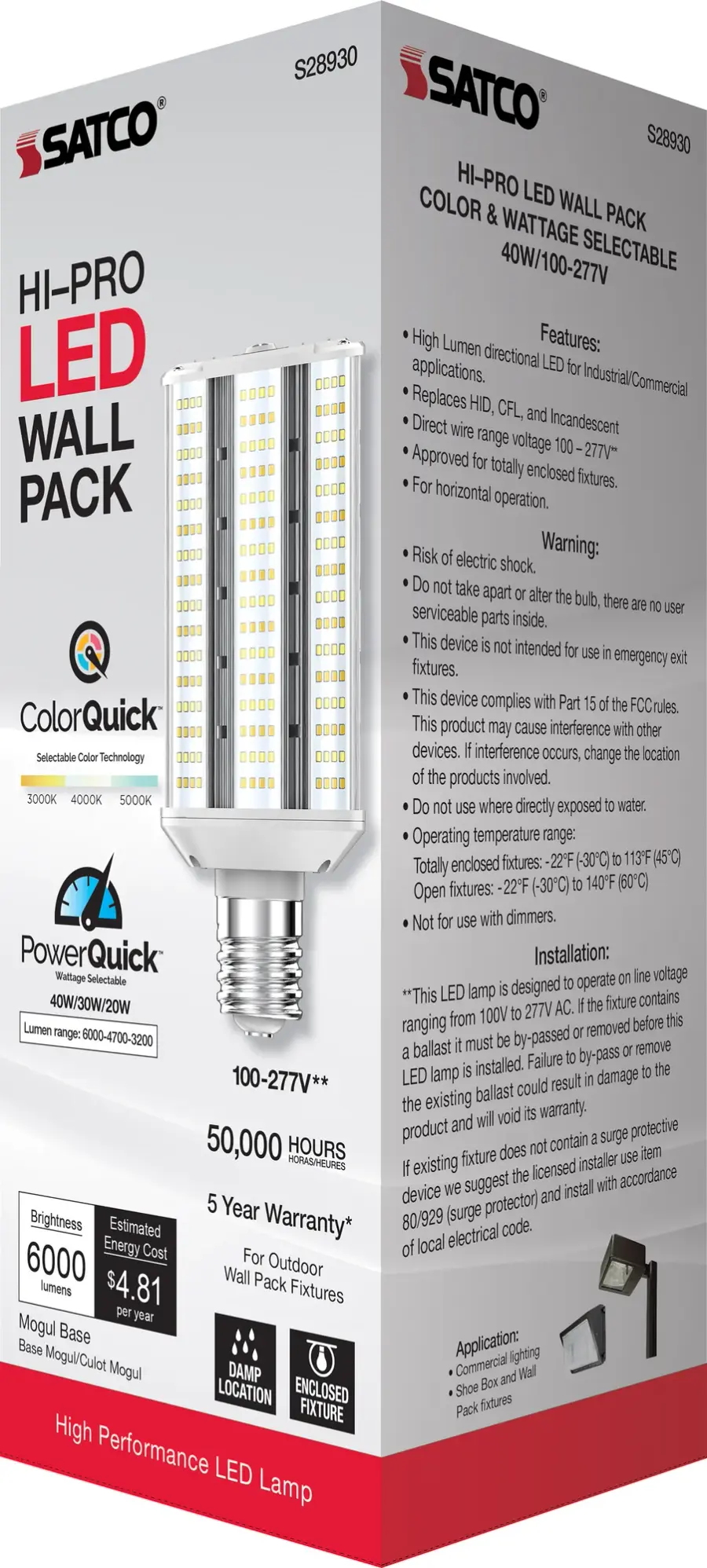 20/30/40 Wattage Selectable - LED Hi-Pro Wall Pack - CCT Selectable 3K/4K/5K - Type B - Ballast Bypass - Extended Mogul base - 100-277 Volt - ColorQuick Technology - PowerQuick Technology - Image 12