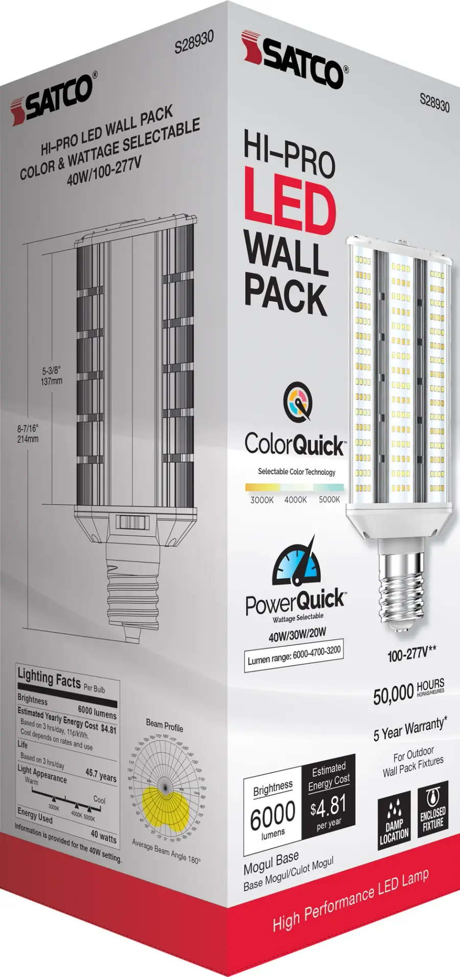 20/30/40 Wattage Selectable - LED Hi-Pro Wall Pack - CCT Selectable 3K/4K/5K - Type B - Ballast Bypass - Extended Mogul base - 100-277 Volt - ColorQuick Technology - PowerQuick Technology - Image 13