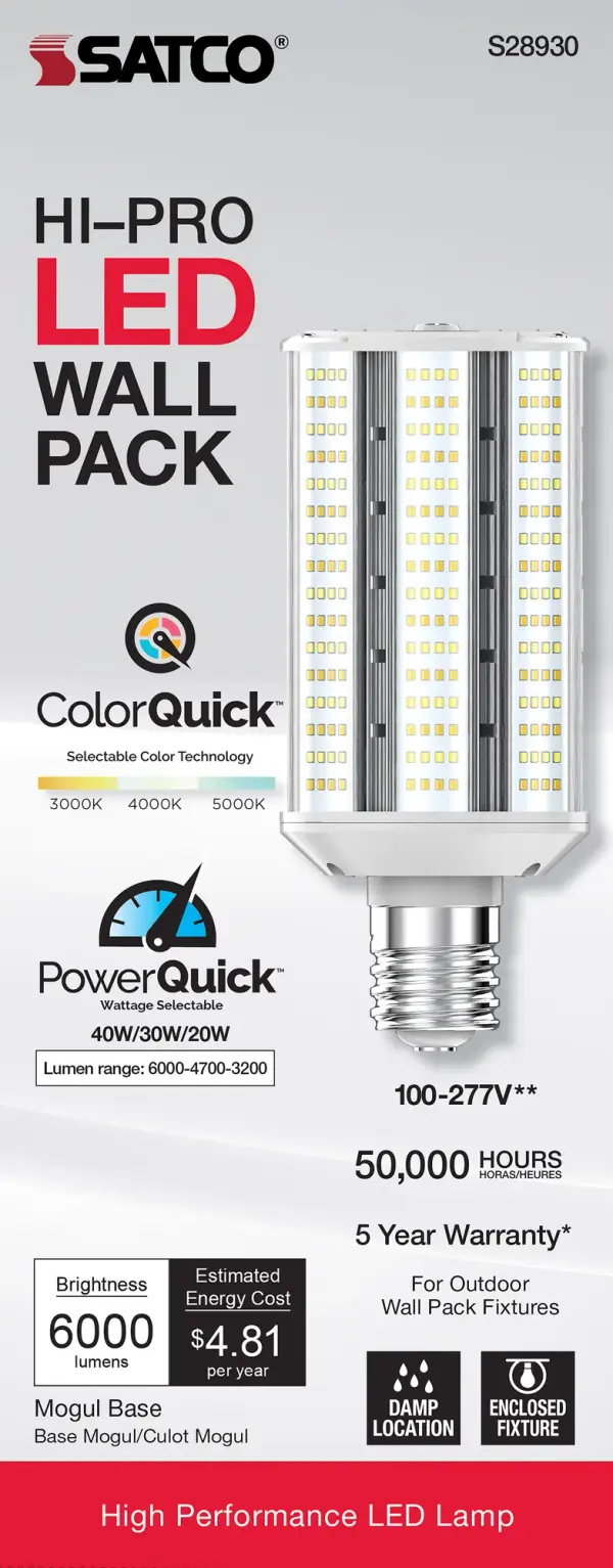 20/30/40 Wattage Selectable - LED Hi-Pro Wall Pack - CCT Selectable 3K/4K/5K - Type B - Ballast Bypass - Extended Mogul base - 100-277 Volt - ColorQuick Technology - PowerQuick Technology - Image 8