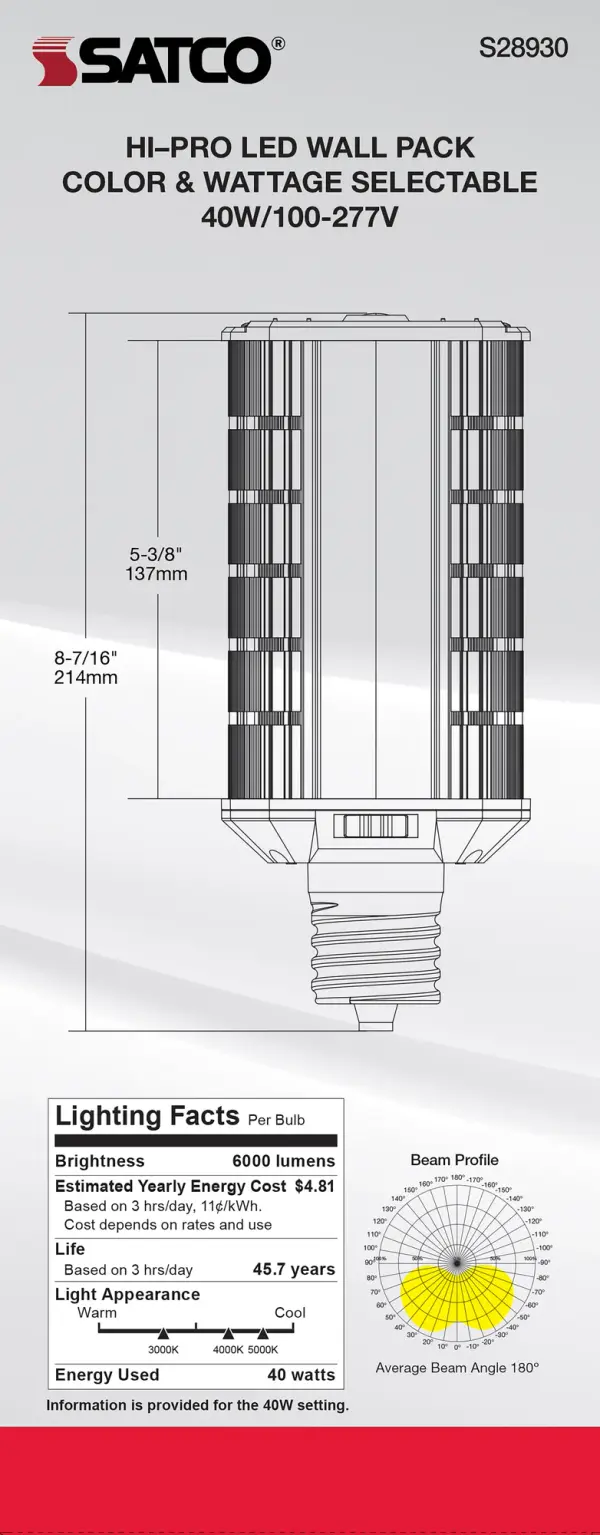 20/30/40 Wattage Selectable - LED Hi-Pro Wall Pack - CCT Selectable 3K/4K/5K - Type B - Ballast Bypass - Extended Mogul base - 100-277 Volt - ColorQuick Technology - PowerQuick Technology - Image 10