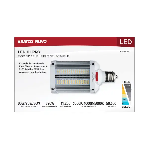 LED Shoe Box Lamp - 60/70/80 Wattage Selectable - 3K/4K/5K CCT Selectable - 120-277 Volt - White Finish - Image 15