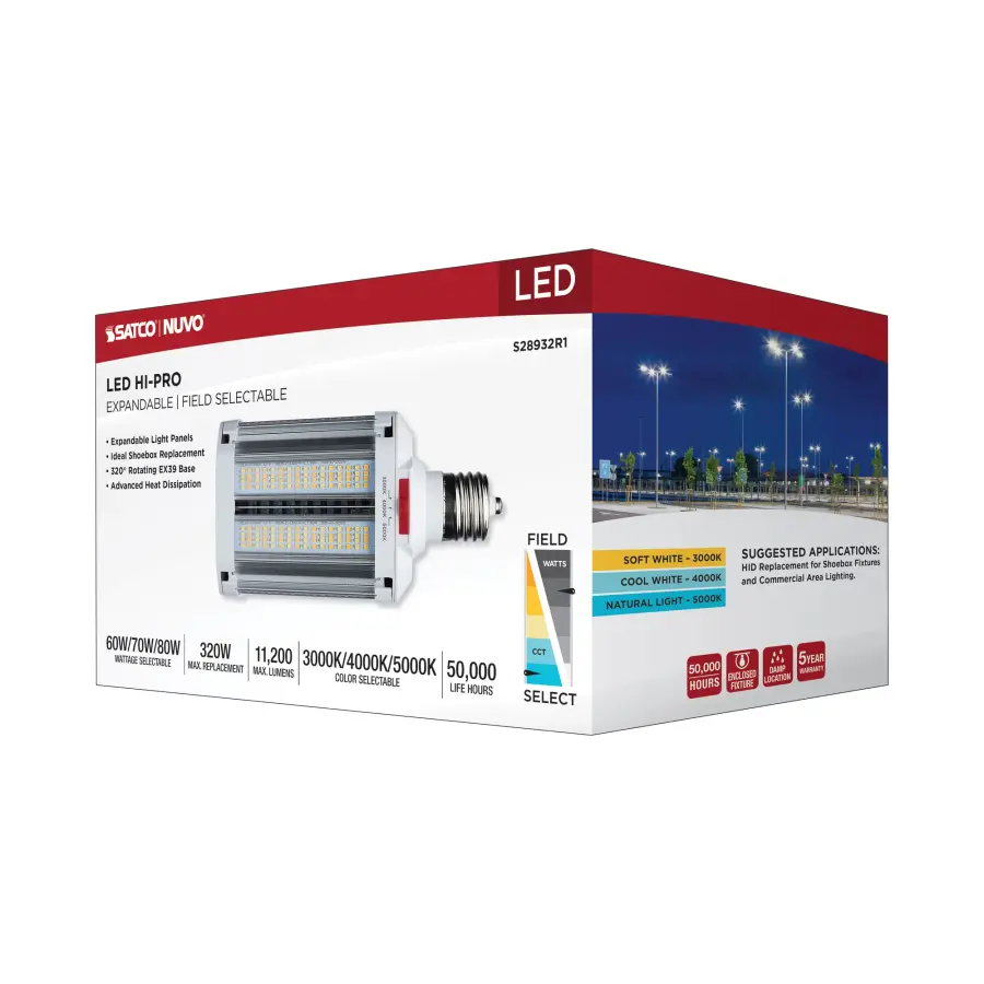 LED Shoe Box Lamp - 60/70/80 Wattage Selectable - 3K/4K/5K CCT Selectable - 120-277 Volt - White Finish - Image 19