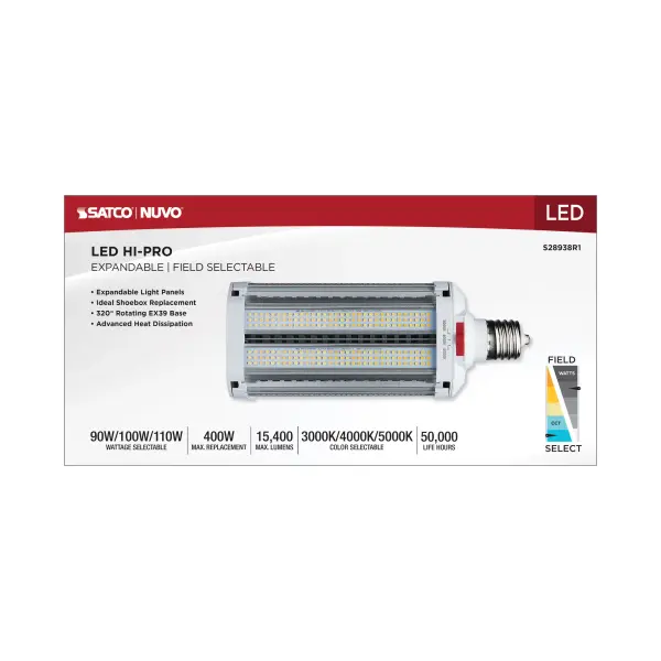 LED Shoe Box Lamp - 90/100/110 Wattage Selectable - 3K/4K/5K CCT Selectable - 120-277 Volt - White Finish - Image 15