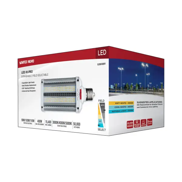 LED Shoe Box Lamp - 90/100/110 Wattage Selectable - 3K/4K/5K CCT Selectable - 120-277 Volt - White Finish - Image 19