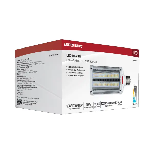 LED Shoe Box Lamp - 90/100/110 Wattage Selectable - 3K/4K/5K CCT Selectable - 120-277 Volt - White Finish - Image 20