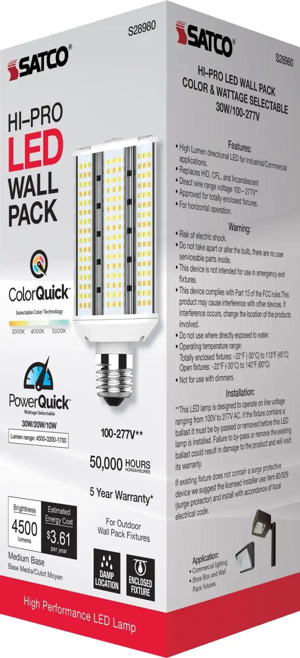 10/20/30 Wattage Selectable - LED Hi-Pro Wall Pack - CCT Selectable 3K/4K/5K - Type B - Ballast Bypass - Medium base - 100-277 Volt - ColorQuick Technology - PowerQuick Technology - Image 11