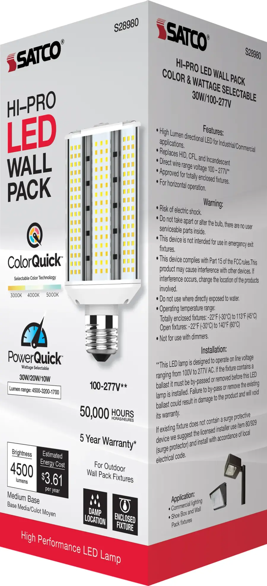 10/20/30 Wattage Selectable - LED Hi-Pro Wall Pack - CCT Selectable 3K/4K/5K - Type B - Ballast Bypass - Medium base - 100-277 Volt - ColorQuick Technology - PowerQuick Technology - Image 11