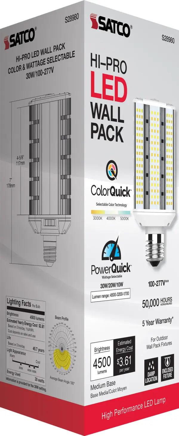 10/20/30 Wattage Selectable - LED Hi-Pro Wall Pack - CCT Selectable 3K/4K/5K - Type B - Ballast Bypass - Medium base - 100-277 Volt - ColorQuick Technology - PowerQuick Technology - Image 12
