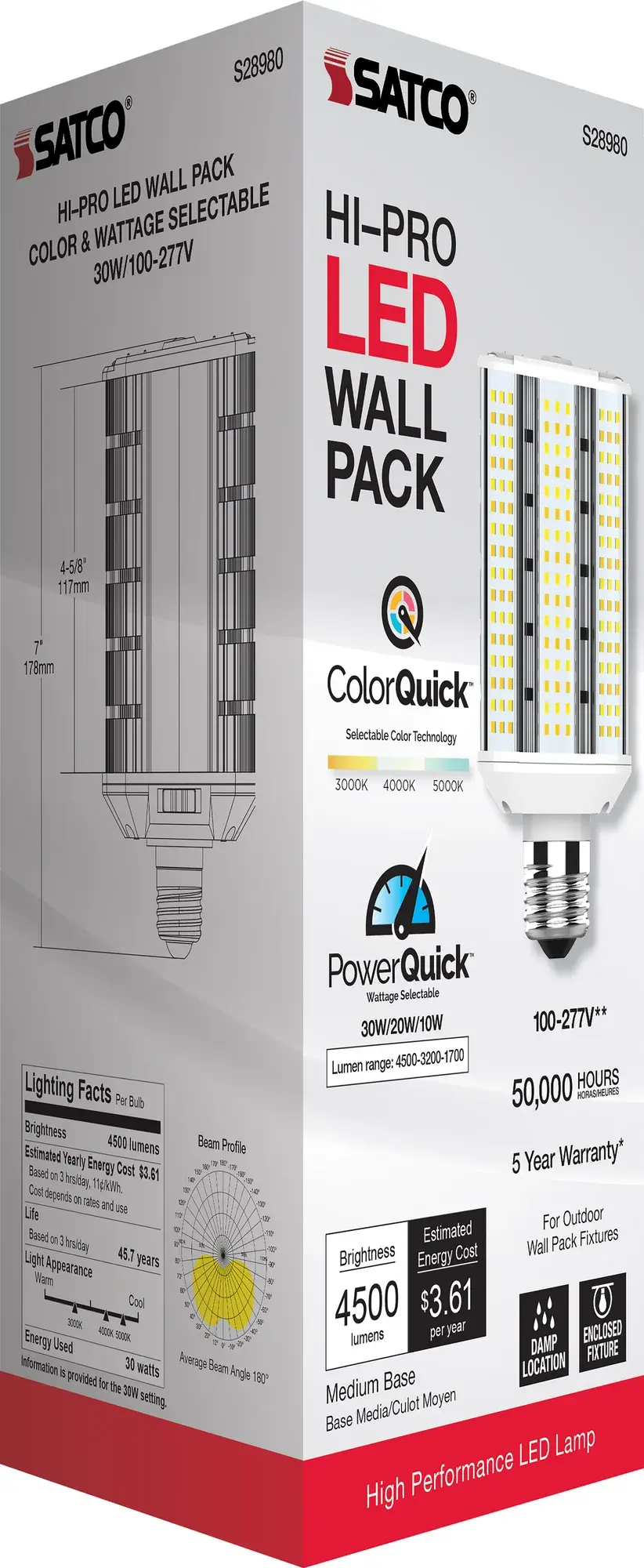 10/20/30 Wattage Selectable - LED Hi-Pro Wall Pack - CCT Selectable 3K/4K/5K - Type B - Ballast Bypass - Medium base - 100-277 Volt - ColorQuick Technology - PowerQuick Technology - Image 12