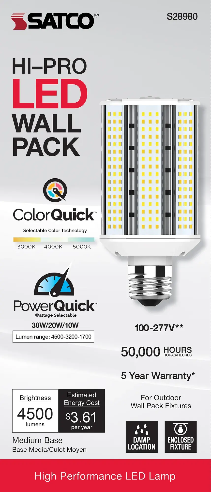 10/20/30 Wattage Selectable - LED Hi-Pro Wall Pack - CCT Selectable 3K/4K/5K - Type B - Ballast Bypass - Medium base - 100-277 Volt - ColorQuick Technology - PowerQuick Technology - Image 9