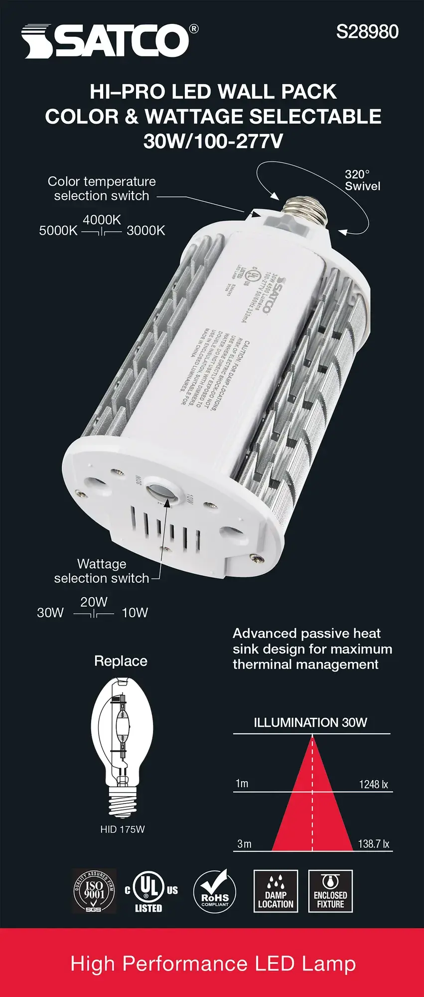 10/20/30 Wattage Selectable - LED Hi-Pro Wall Pack - CCT Selectable 3K/4K/5K - Type B - Ballast Bypass - Medium base - 100-277 Volt - ColorQuick Technology - PowerQuick Technology - Image 10