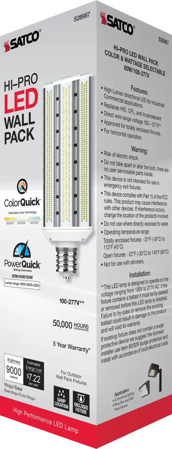 20/40/60 Wattage Selectable - LED Hi-Pro Wall Pack - CCT Selectable 3K/4K/5K - Type B - Ballast Bypass - Extended Mogul base - 100-277 Volt - ColorQuick Technology - PowerQuick Technology - Image 11