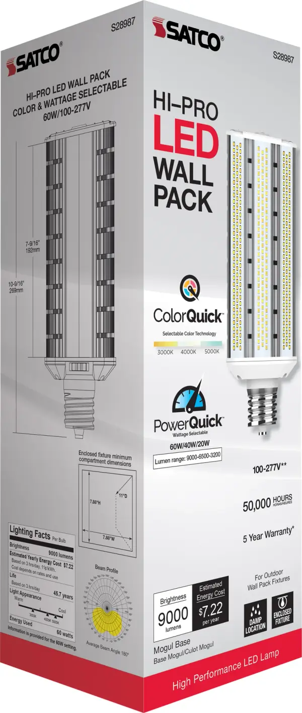 20/40/60 Wattage Selectable - LED Hi-Pro Wall Pack - CCT Selectable 3K/4K/5K - Type B - Ballast Bypass - Extended Mogul base - 100-277 Volt - ColorQuick Technology - PowerQuick Technology - Image 12