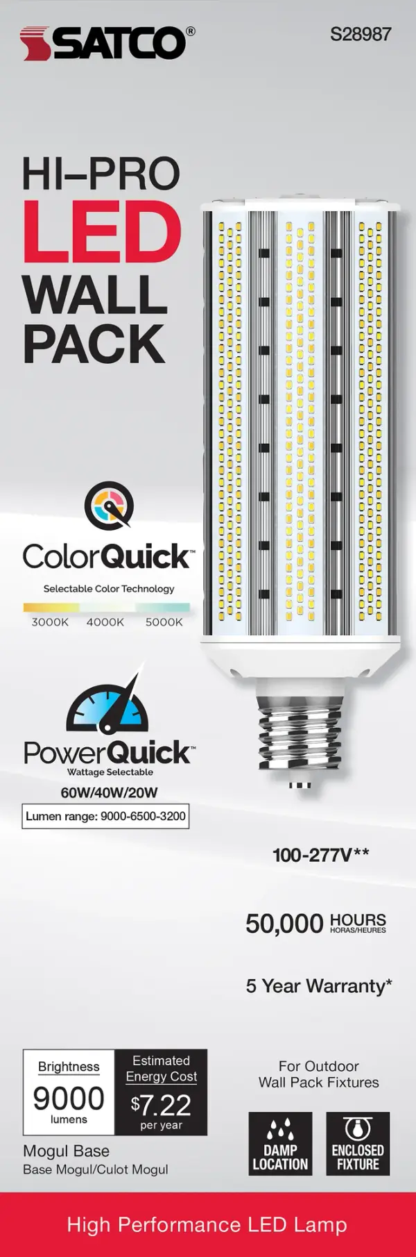 20/40/60 Wattage Selectable - LED Hi-Pro Wall Pack - CCT Selectable 3K/4K/5K - Type B - Ballast Bypass - Extended Mogul base - 100-277 Volt - ColorQuick Technology - PowerQuick Technology - Image 9