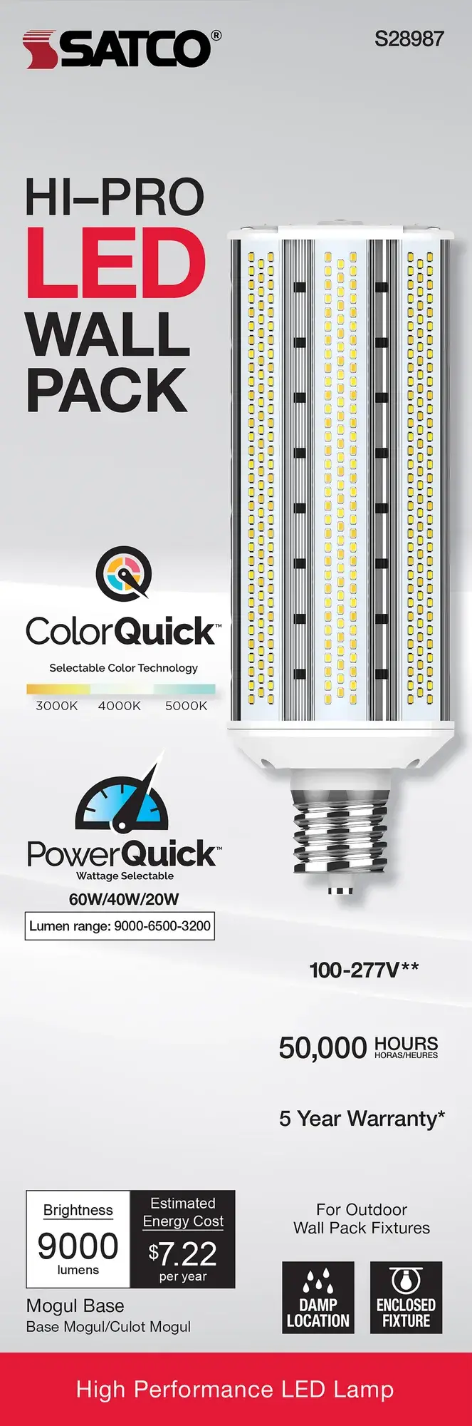 20/40/60 Wattage Selectable - LED Hi-Pro Wall Pack - CCT Selectable 3K/4K/5K - Type B - Ballast Bypass - Extended Mogul base - 100-277 Volt - ColorQuick Technology - PowerQuick Technology - Image 9