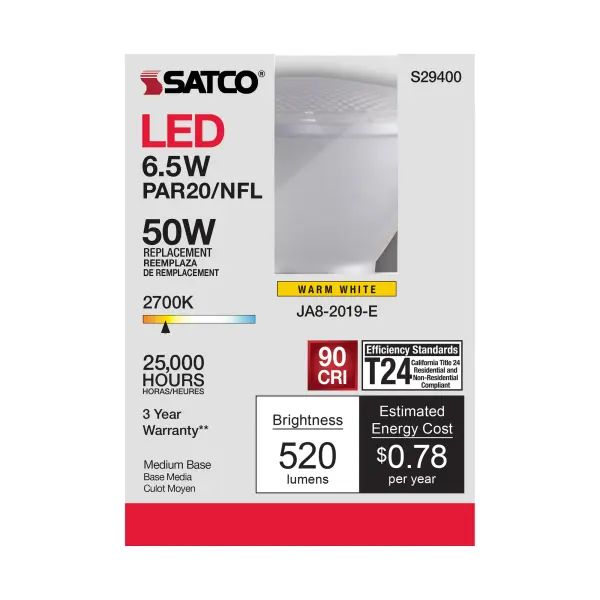 6.5 Watt - PAR20 LED - 2700K - 25 deg. Beam Angle - Medium base - 120 Volt - Image 6