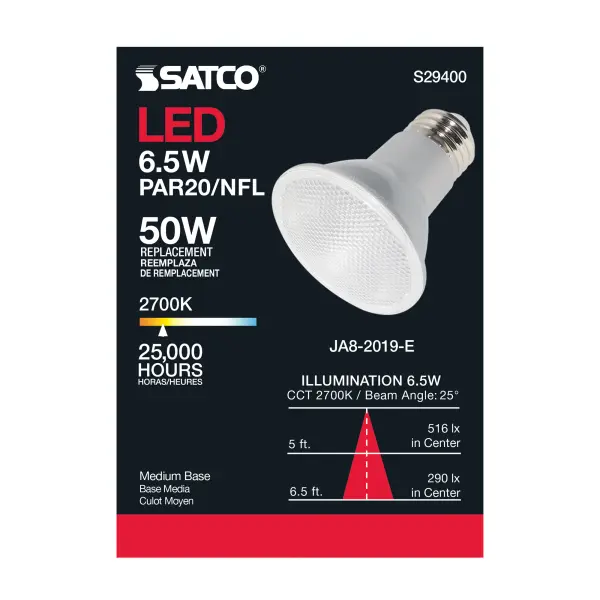 6.5 Watt - PAR20 LED - 2700K - 25 deg. Beam Angle - Medium base - 120 Volt - Image 7