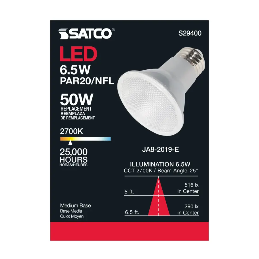 6.5 Watt - PAR20 LED - 2700K - 25 deg. Beam Angle - Medium base - 120 Volt - Image 7