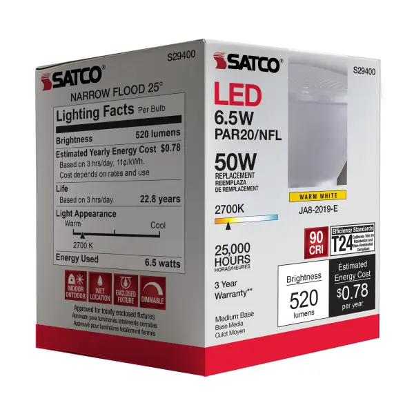 6.5 Watt - PAR20 LED - 2700K - 25 deg. Beam Angle - Medium base - 120 Volt - Image 10