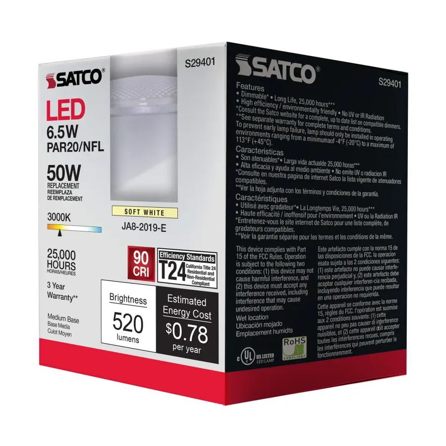6.5 Watt - PAR20 LED - 3000K - 25 deg. Beam Angle - Medium base - 120 Volt - Image 11