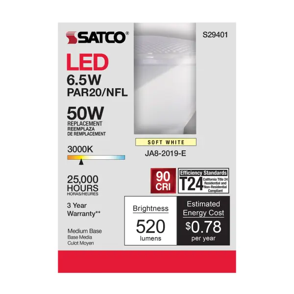 6.5 Watt - PAR20 LED - 3000K - 25 deg. Beam Angle - Medium base - 120 Volt - Image 6