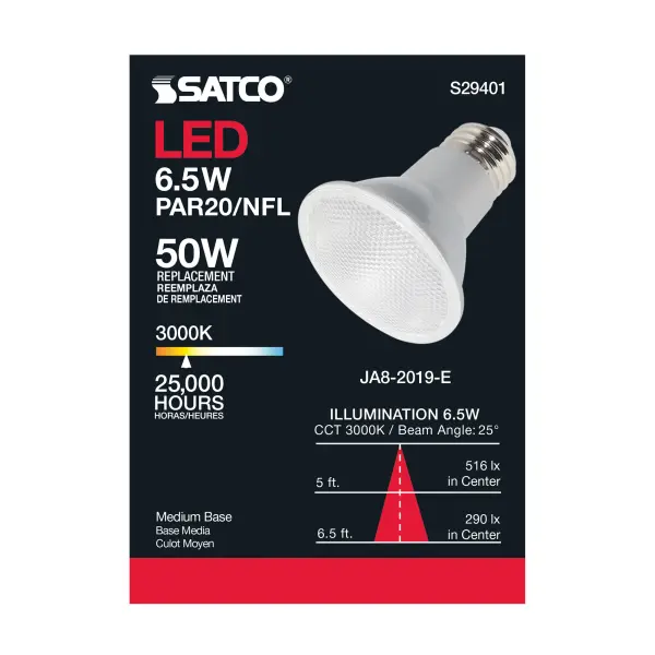 6.5 Watt - PAR20 LED - 3000K - 25 deg. Beam Angle - Medium base - 120 Volt - Image 7