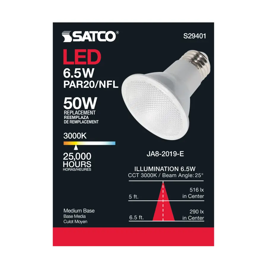 6.5 Watt - PAR20 LED - 3000K - 25 deg. Beam Angle - Medium base - 120 Volt - Image 7