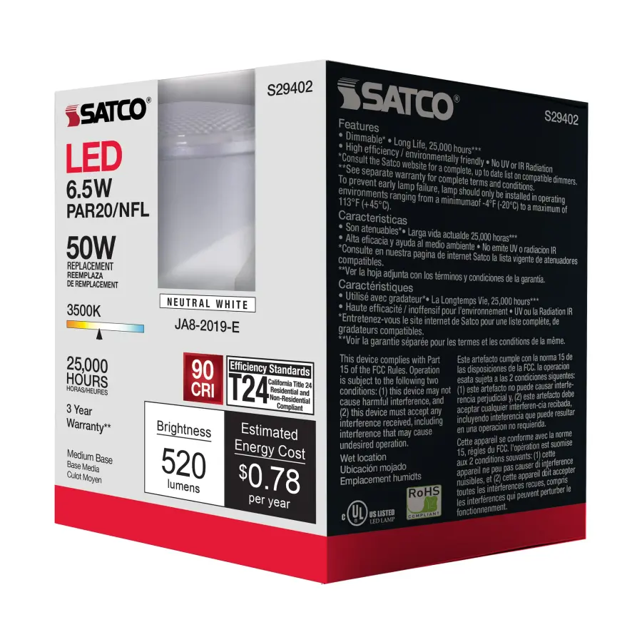 6.5 Watt - PAR20 LED - 3500K - 25 deg. Beam Angle - Medium base - 120 Volt - Image 11
