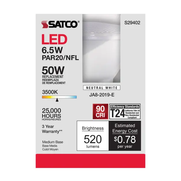 6.5 Watt - PAR20 LED - 3500K - 25 deg. Beam Angle - Medium base - 120 Volt - Image 6