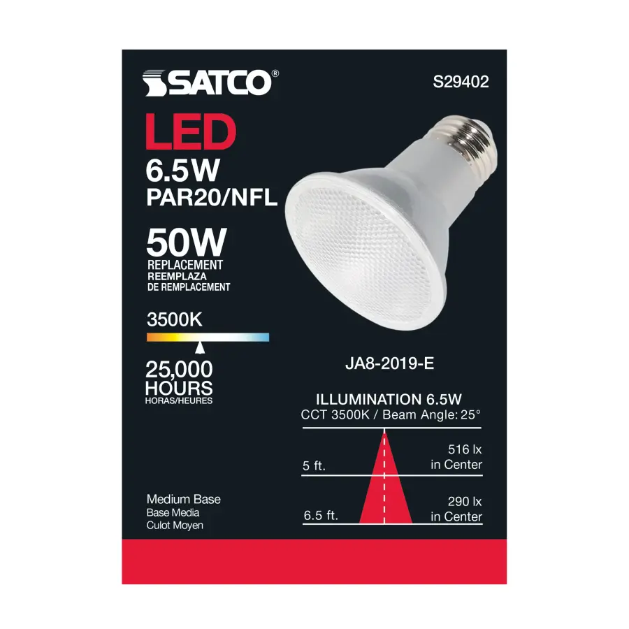 6.5 Watt - PAR20 LED - 3500K - 25 deg. Beam Angle - Medium base - 120 Volt - Image 7