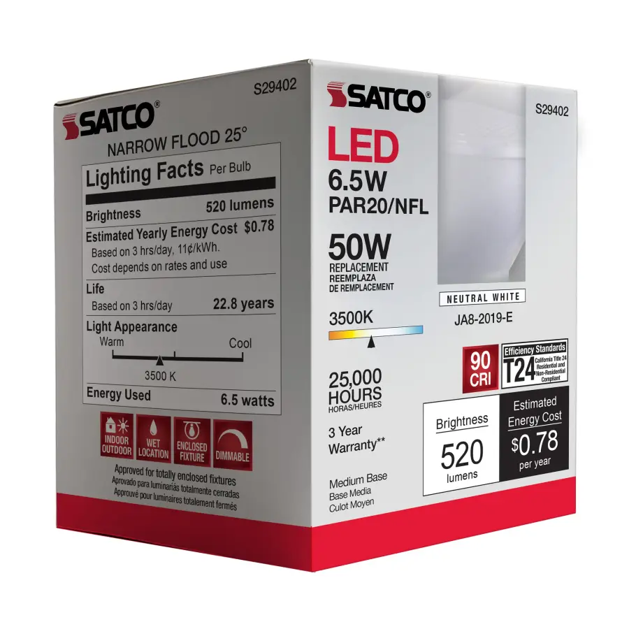6.5 Watt - PAR20 LED - 3500K - 25 deg. Beam Angle - Medium base - 120 Volt - Image 10