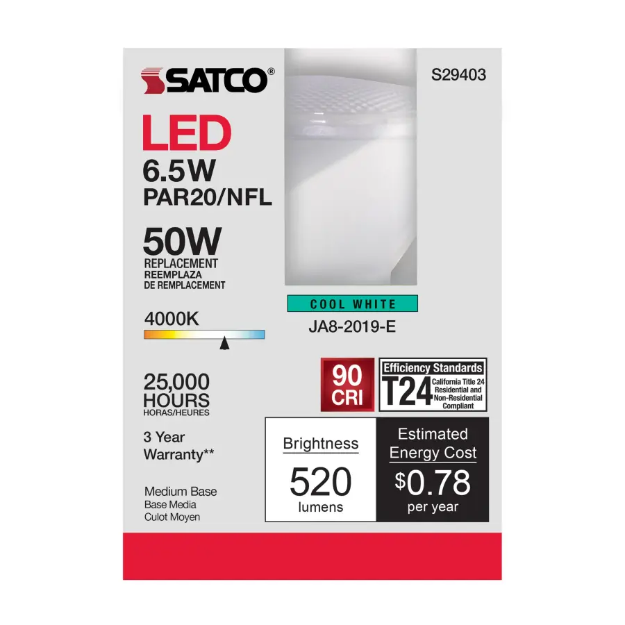 6.5 Watt - PAR20 LED - 4000K - 25 deg. Beam Angle - Medium base - 120 Volt - Image 6