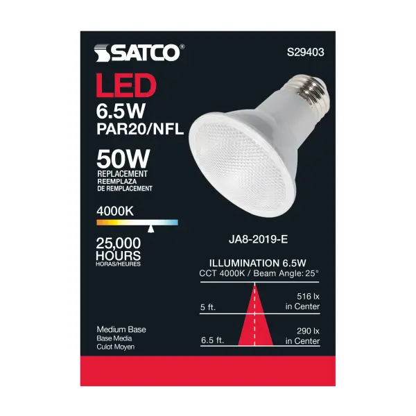 6.5 Watt - PAR20 LED - 4000K - 25 deg. Beam Angle - Medium base - 120 Volt - Image 7