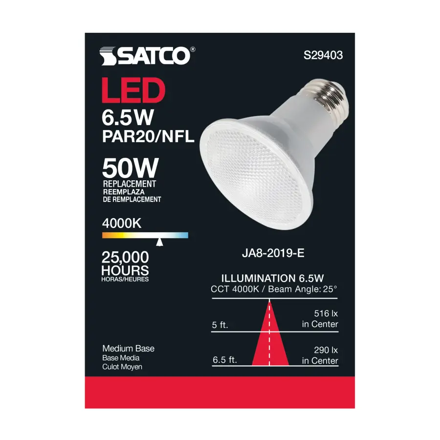 6.5 Watt - PAR20 LED - 4000K - 25 deg. Beam Angle - Medium base - 120 Volt - Image 7