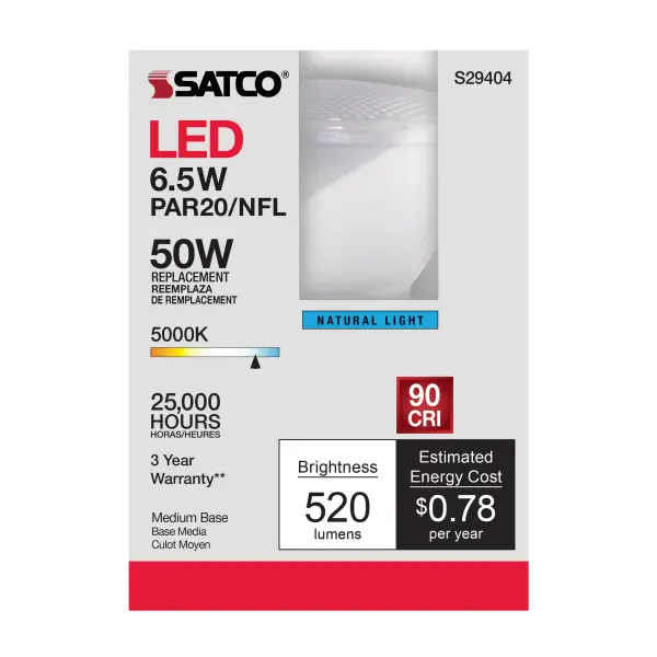 6.5 Watt - PAR20 LED - 5000K - 25 deg. Beam Angle - Medium base - 120 Volt - Image 6