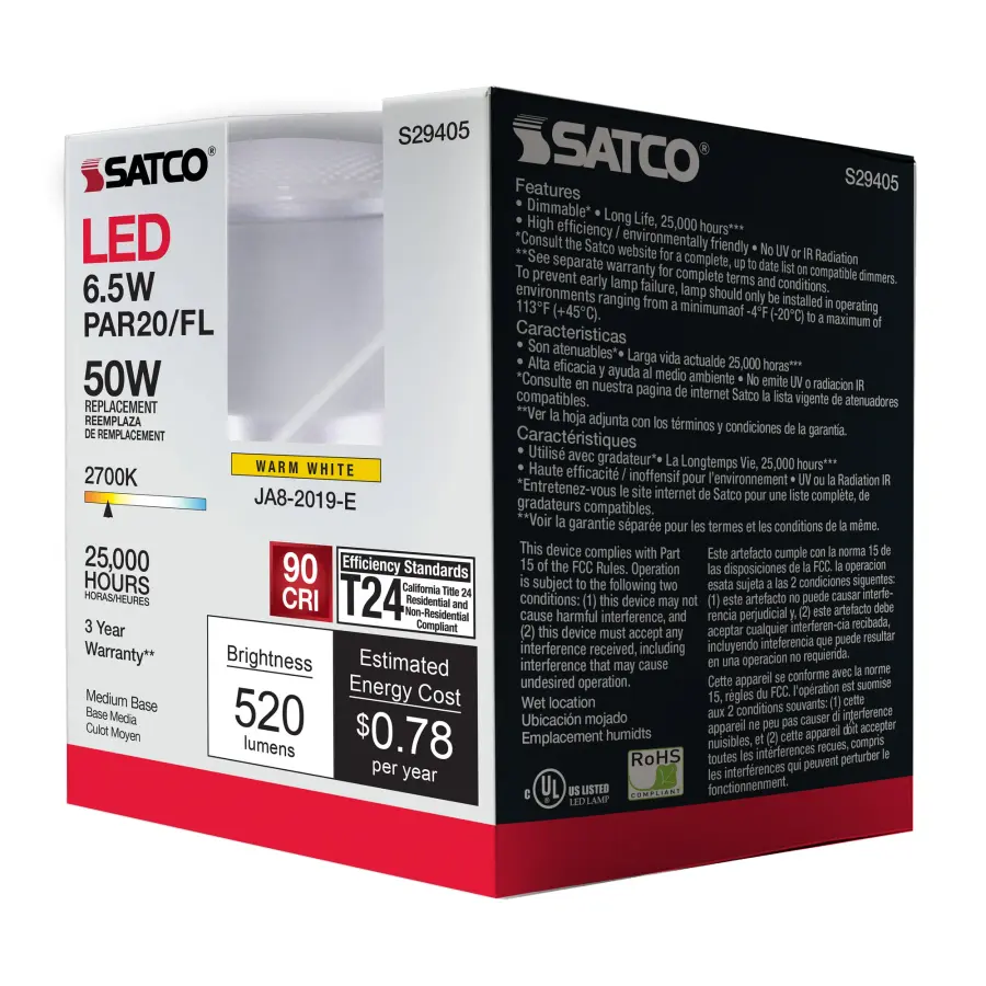 6.5 Watt - PAR20 LED - 2700K - 40 deg. Beam Angle - Medium base - 120 Volt - Image 11