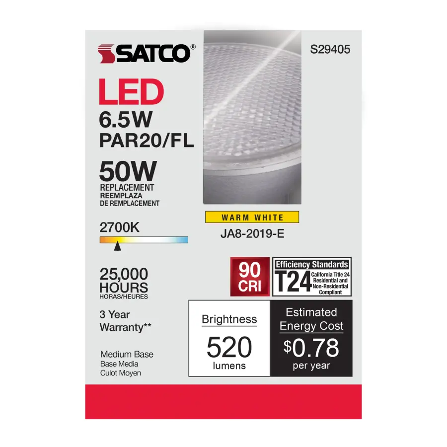 6.5 Watt - PAR20 LED - 2700K - 40 deg. Beam Angle - Medium base - 120 Volt - Image 6