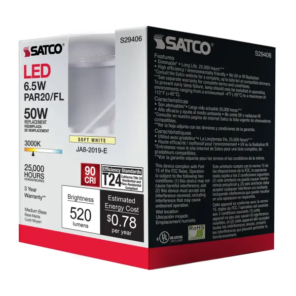 6.5 Watt - PAR20 LED - 3000K - 40 deg. Beam Angle - Medium base - 120 Volt - Image 11