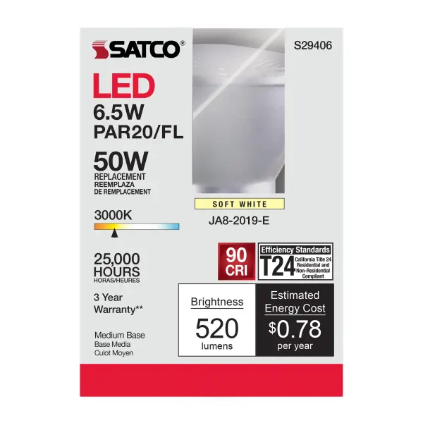 6.5 Watt - PAR20 LED - 3000K - 40 deg. Beam Angle - Medium base - 120 Volt - Image 6