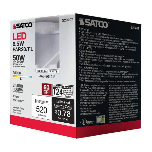 6.5 Watt - PAR20 LED - 3500K - 40 deg. Beam Angle - Medium base - 120 Volt - Image 11