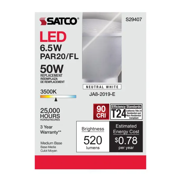 6.5 Watt - PAR20 LED - 3500K - 40 deg. Beam Angle - Medium base - 120 Volt - Image 6