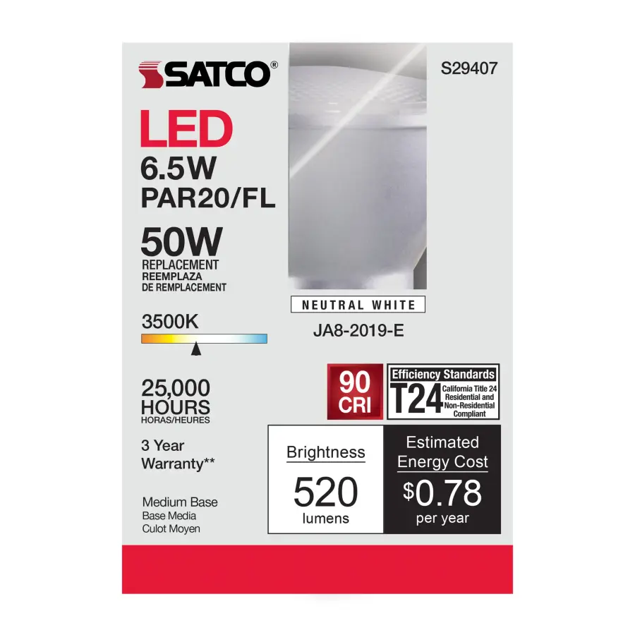 6.5 Watt - PAR20 LED - 3500K - 40 deg. Beam Angle - Medium base - 120 Volt - Image 6