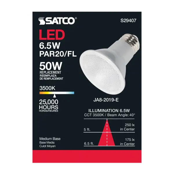 6.5 Watt - PAR20 LED - 3500K - 40 deg. Beam Angle - Medium base - 120 Volt - Image 7