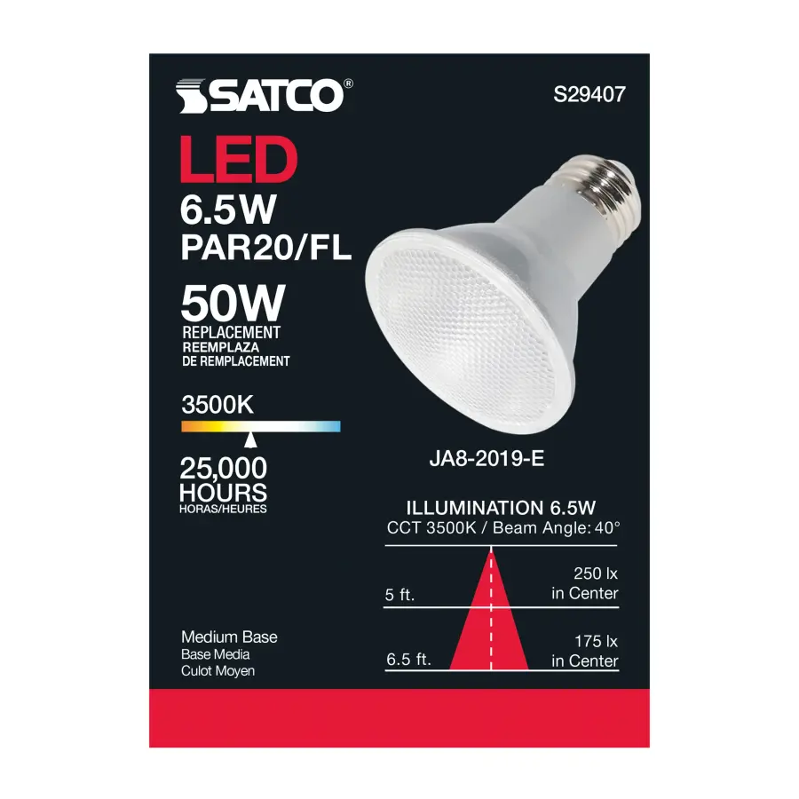 6.5 Watt - PAR20 LED - 3500K - 40 deg. Beam Angle - Medium base - 120 Volt - Image 7