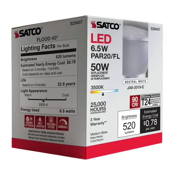 6.5 Watt - PAR20 LED - 3500K - 40 deg. Beam Angle - Medium base - 120 Volt - Image 10