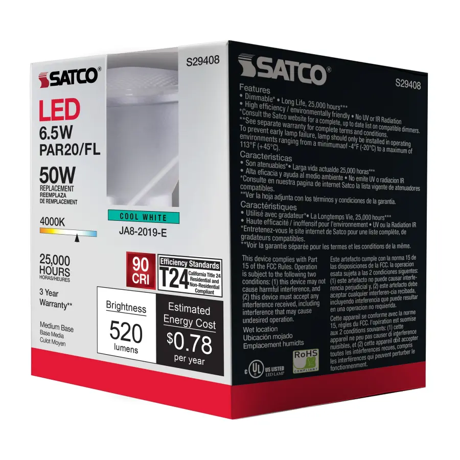 6.5 Watt - PAR20 LED - 4000K - 40 deg. Beam Angle - Medium base - 120 Volt - Image 11