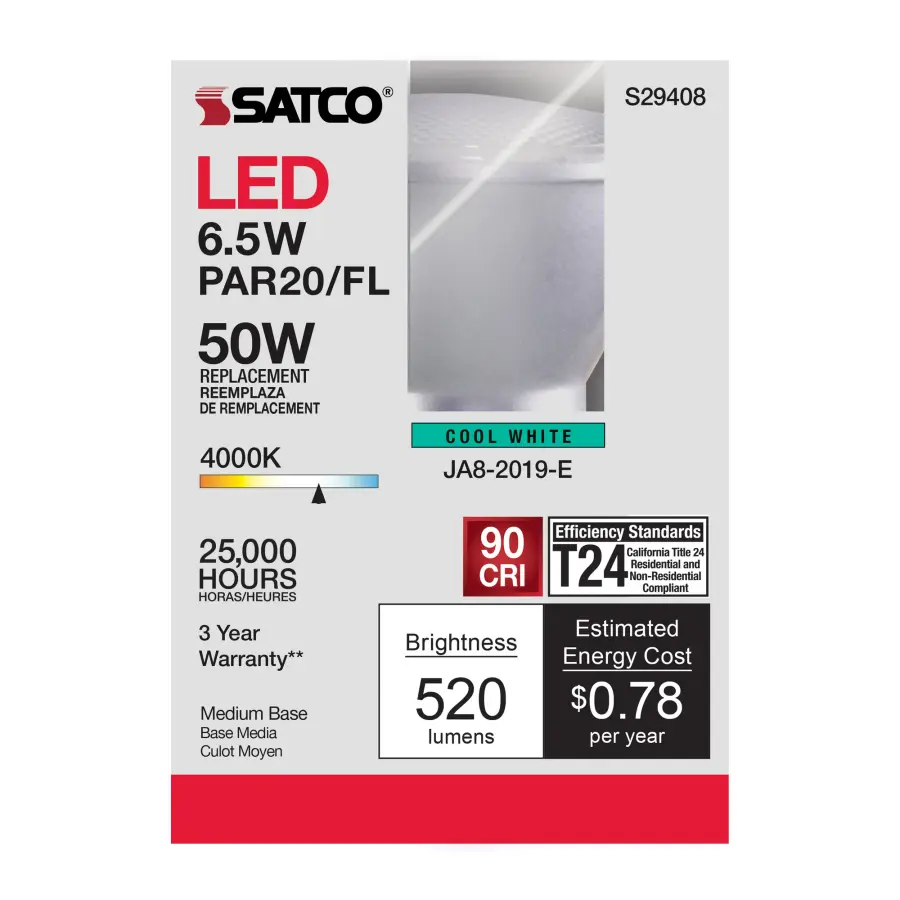 6.5 Watt - PAR20 LED - 4000K - 40 deg. Beam Angle - Medium base - 120 Volt - Image 6