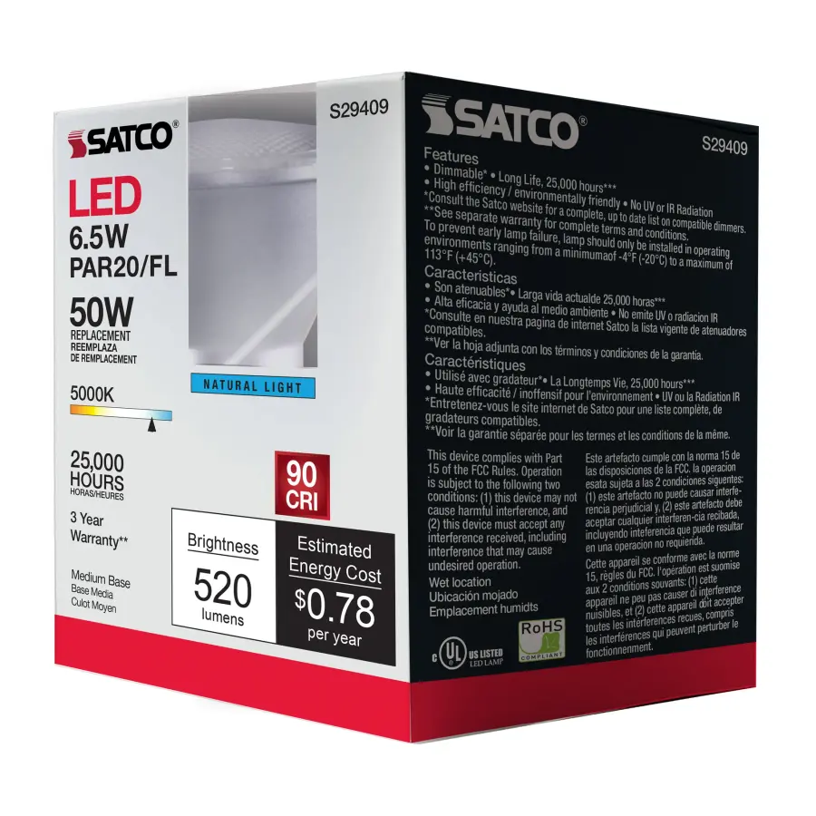 6.5 Watt - PAR20 LED - 5000K - 40 deg. Beam Angle - Medium base - 120 Volt - Image 12