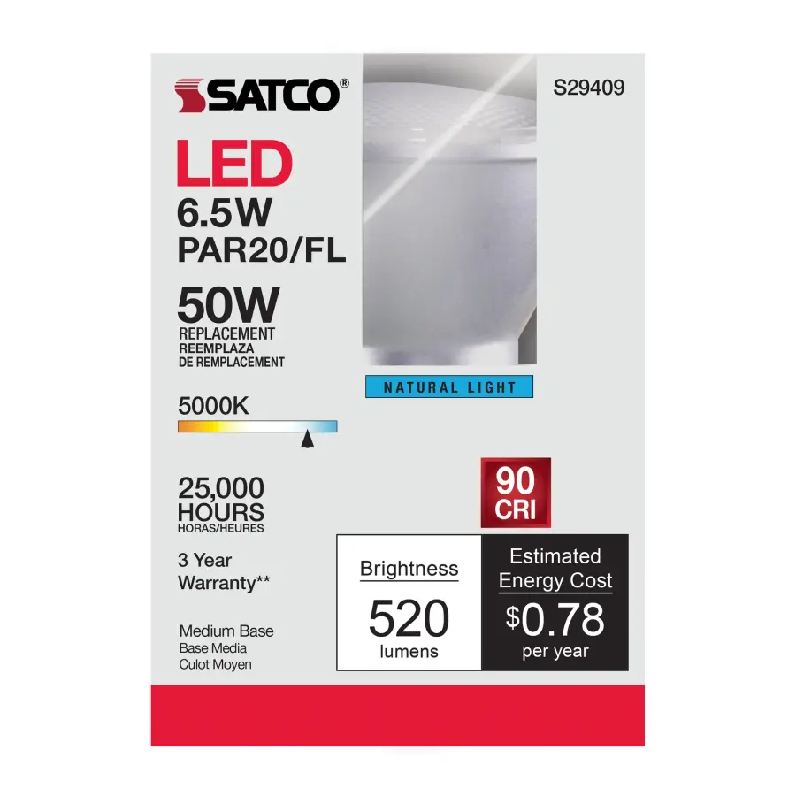 6.5 Watt - PAR20 LED - 5000K - 40 deg. Beam Angle - Medium base - 120 Volt - Image 6