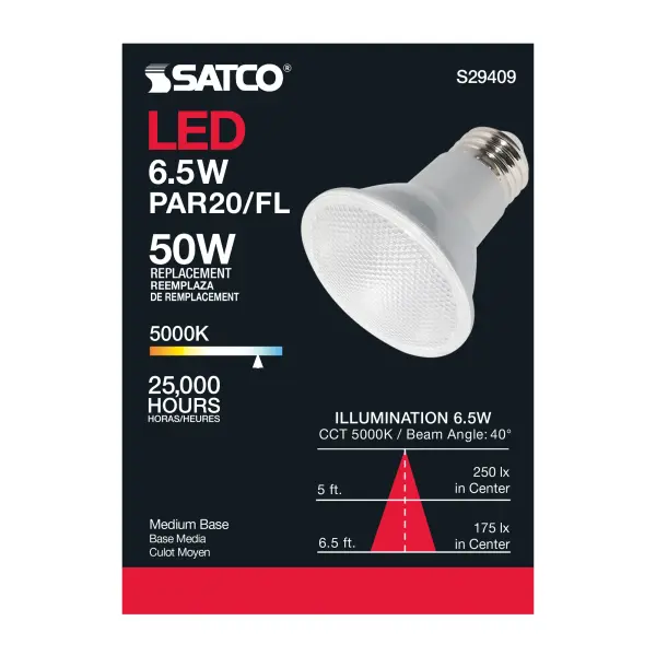 6.5 Watt - PAR20 LED - 5000K - 40 deg. Beam Angle - Medium base - 120 Volt - Image 7
